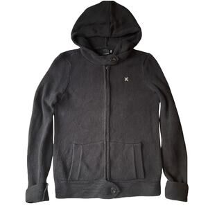 Hurley Women Sweatshirt XL Black Hoodie Button Logo Long Sleeve Full Zip Cotton